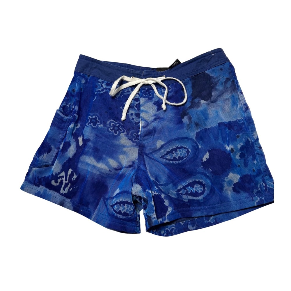 Xhilaration Women Blue Tie Dye Paisley Mesh Overlay Board Shorts Small‎ Surf 90s